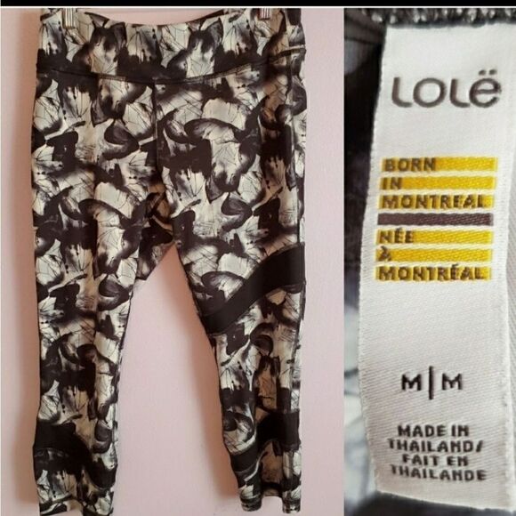 M LOLE BLACK & WHITE Yoga Running LEGGINGS Pants - Picture 1 of 5